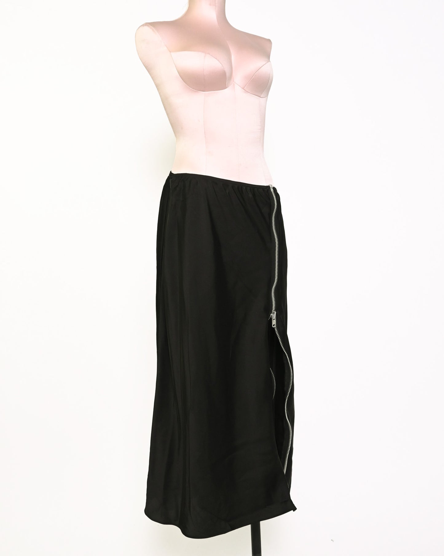 Long black satin maxi skirt