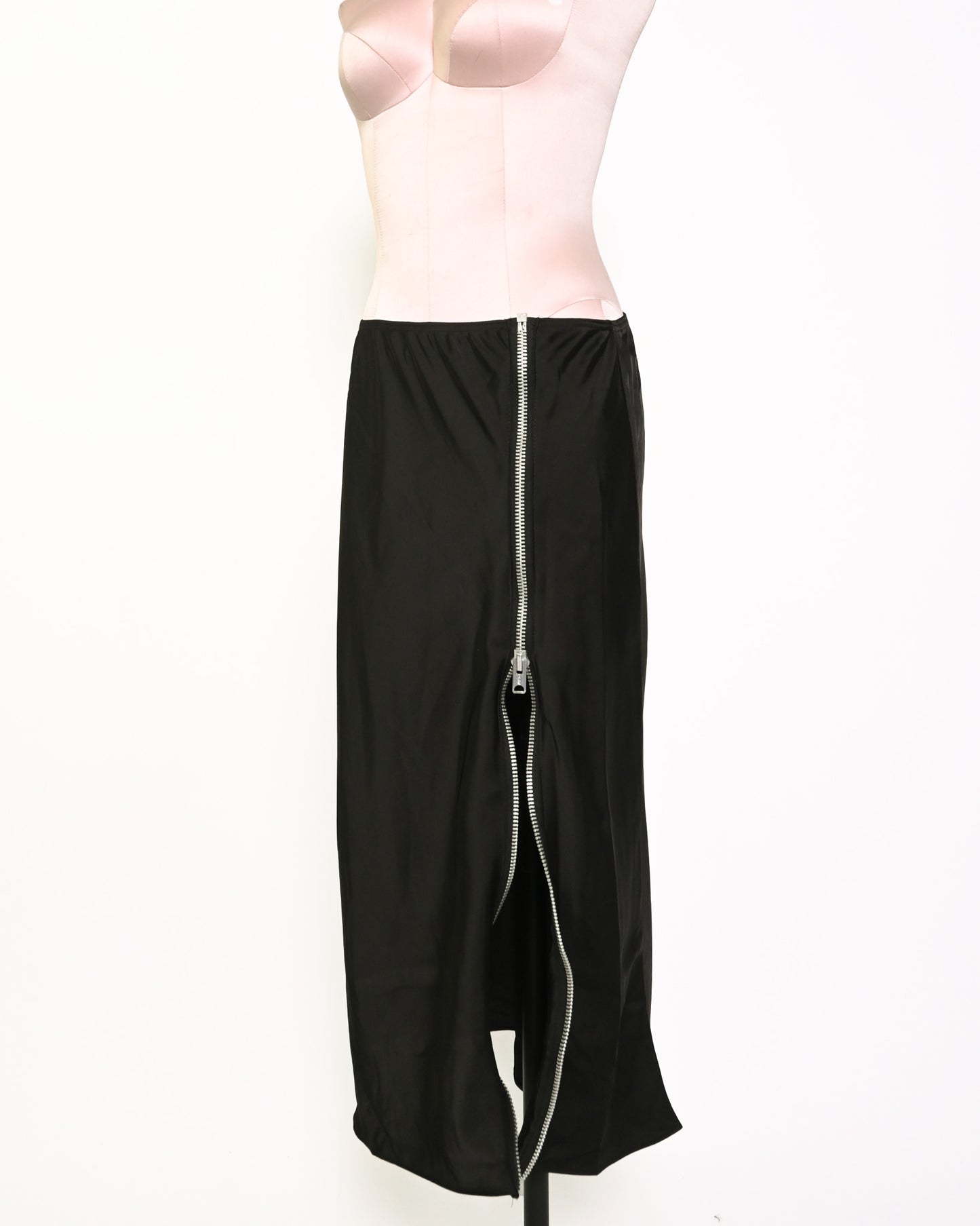 Long black satin maxi skirt
