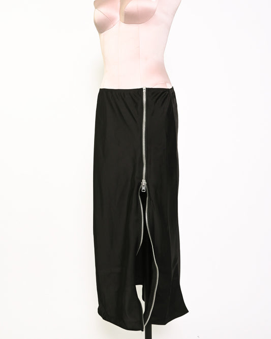 Long black satin maxi skirt