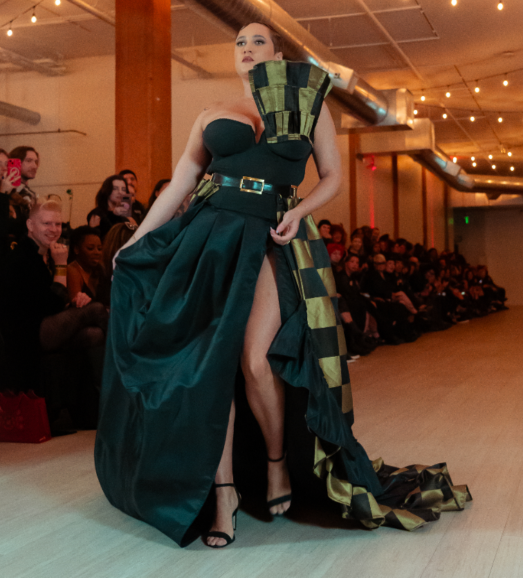 Show stopper gold check gown (free alterations)