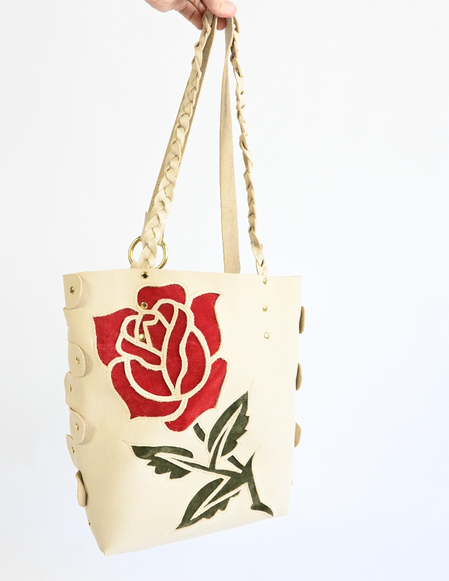 Leather Rose Tote (Cream)