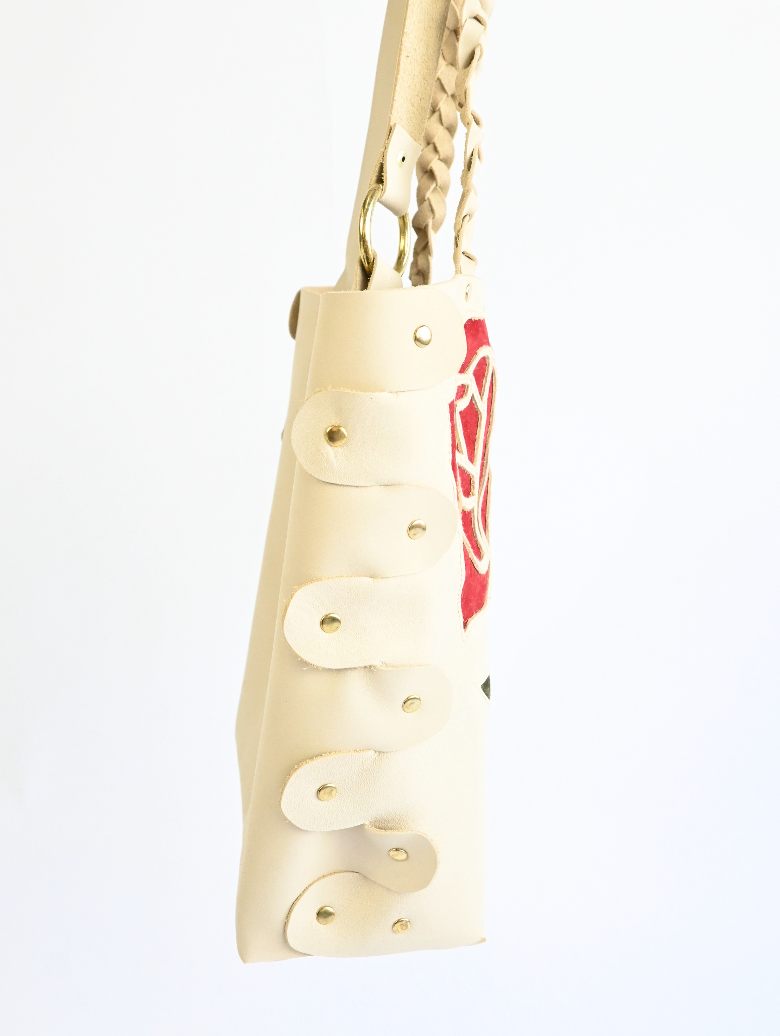 Leather Rose Tote (Cream)