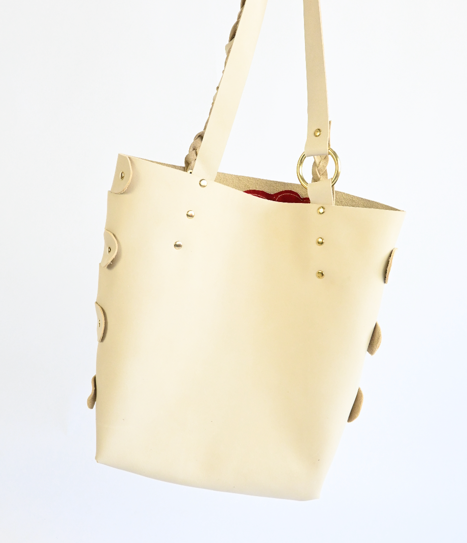 Leather Rose Tote (Cream)