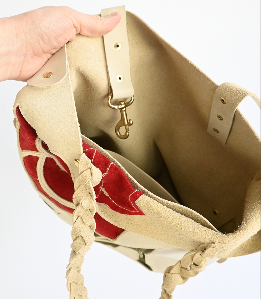 Leather Rose Tote (Cream)