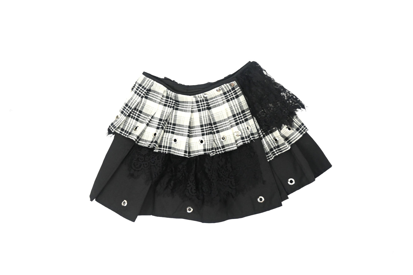 Pleated Grommet skirt check print M/L