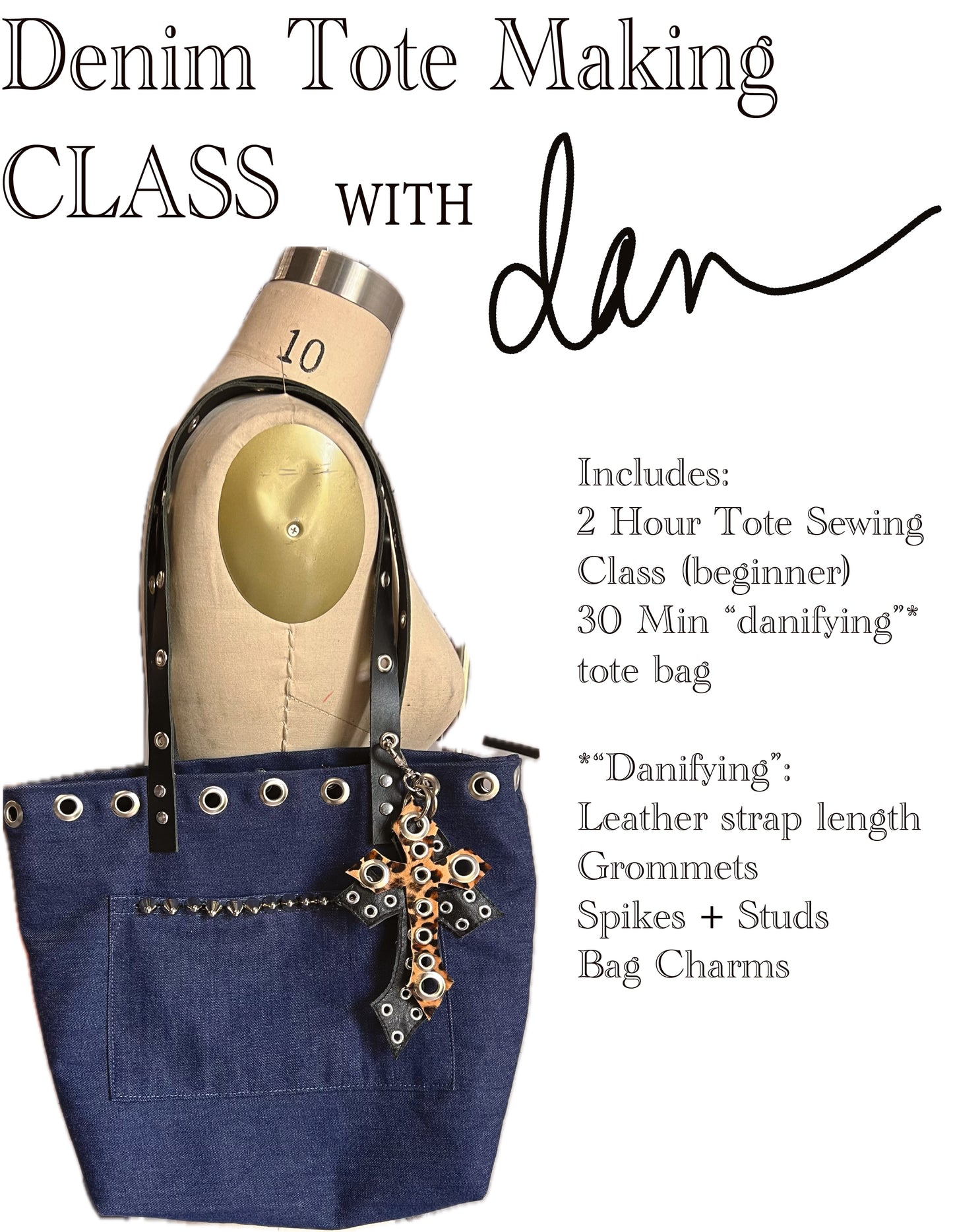 Denim Tote bag Beginner sewing CLASS (August 29th 11am)