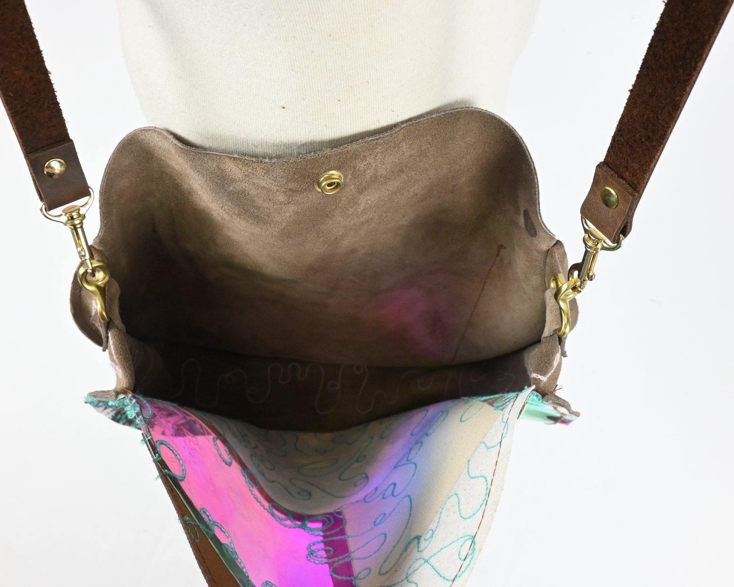 Chain stitch circle cross body bag