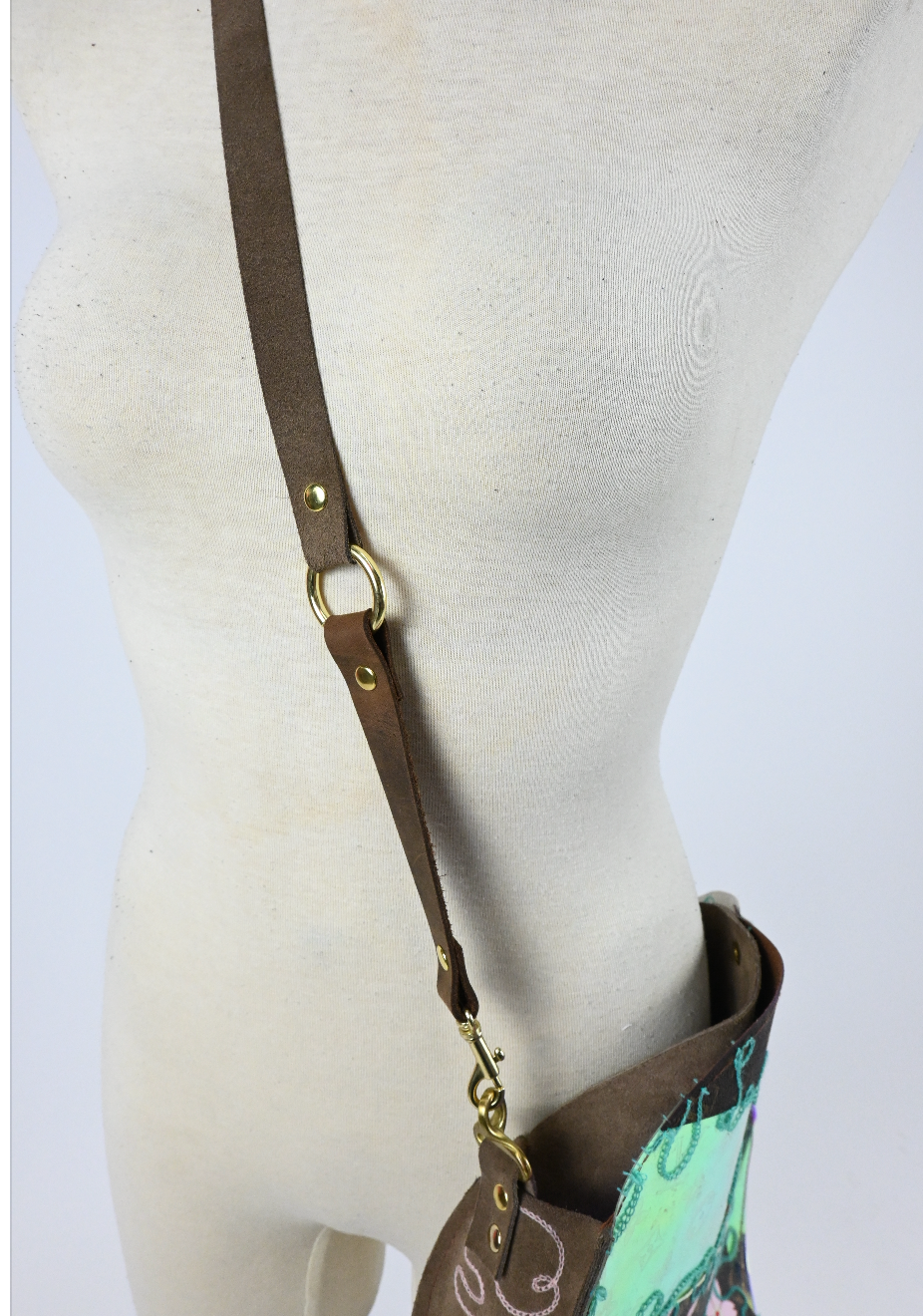Chain stitch circle cross body bag