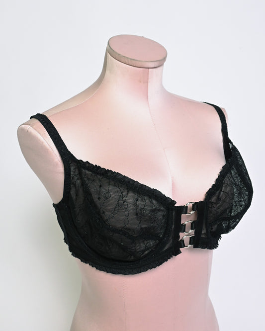 Black o-ring detail sheer bra (34B/36C)