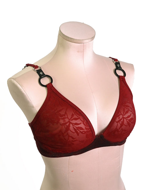 Blood red and black lace bra (36B/34C)