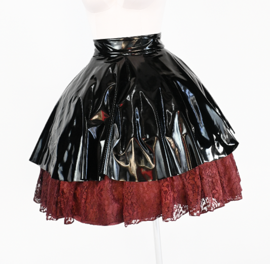 VINYL and vintage SILK LACE SKIRT (33" Waist)