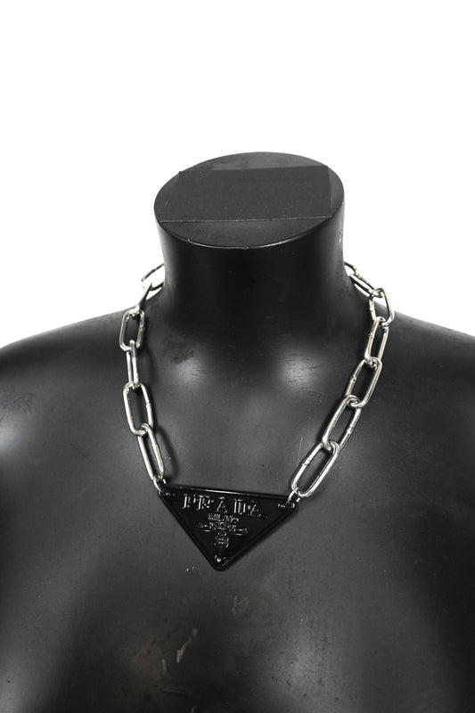 Large black emblem necklace
