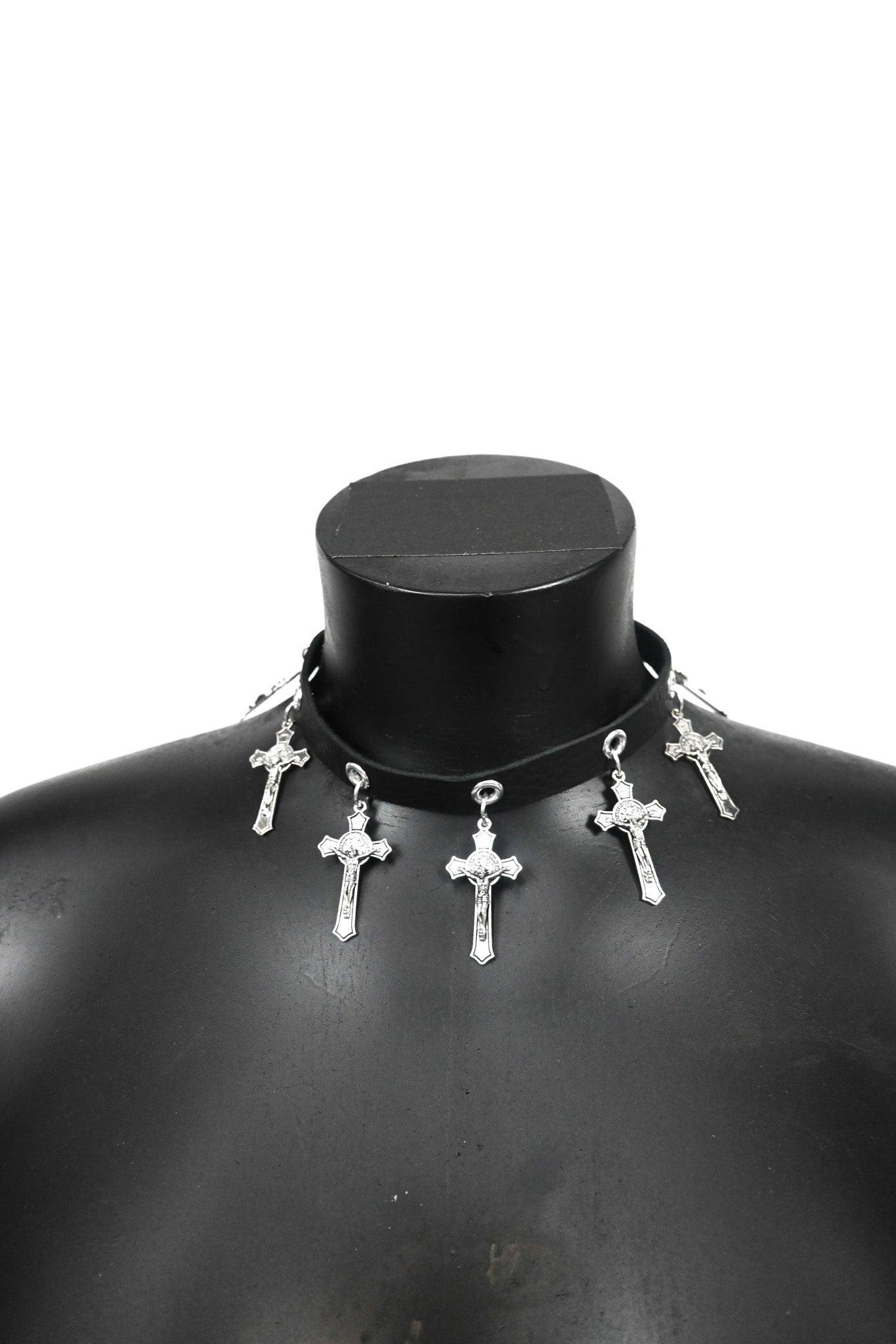 Crucifix leather choker necklace
