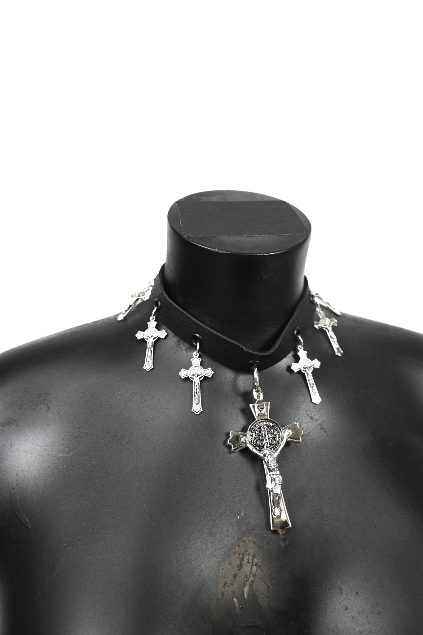 Crucifix leather choker necklace