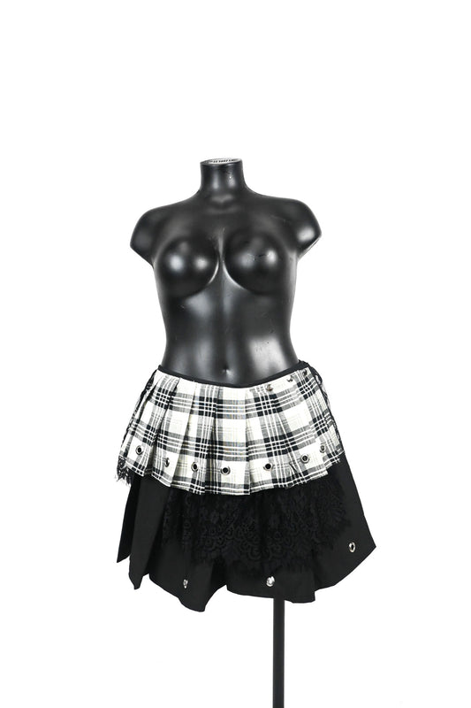 Pleated Grommet skirt check print M/L