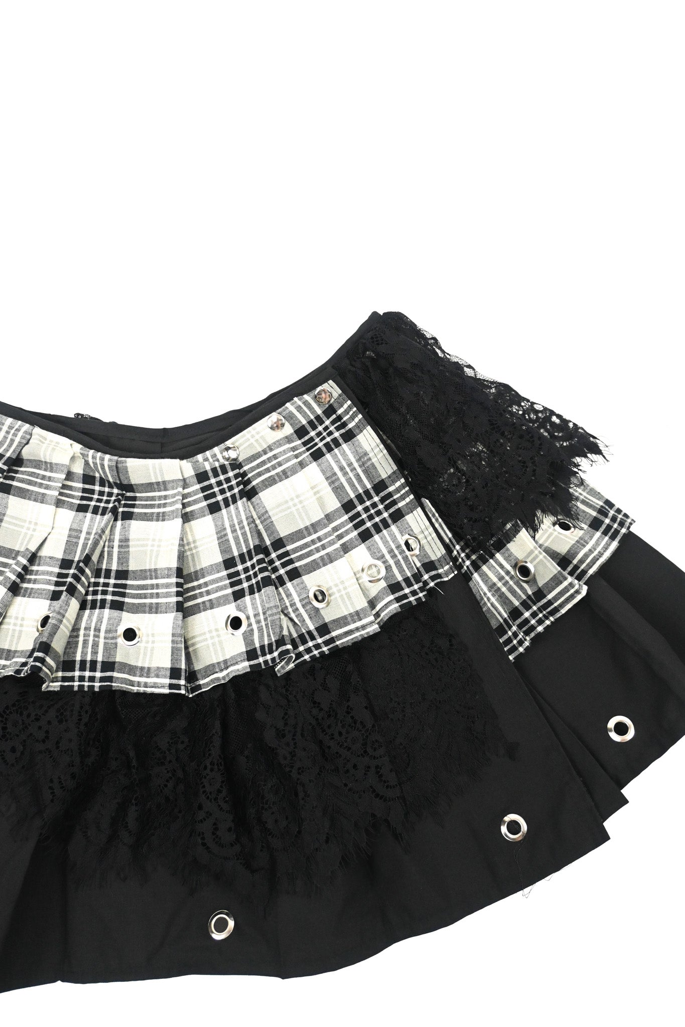 Pleated Grommet skirt check print M/L