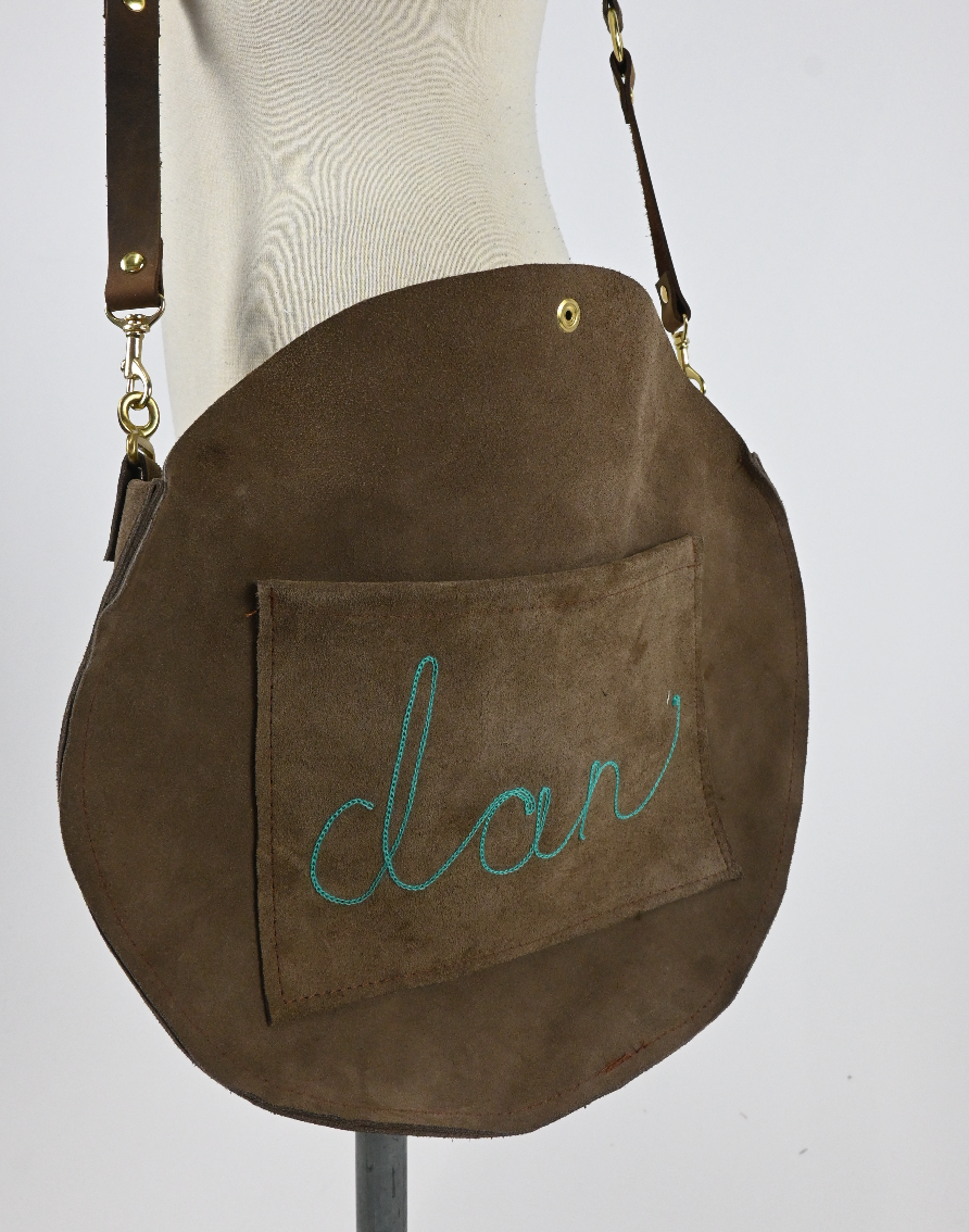 Chain stitch circle cross body bag