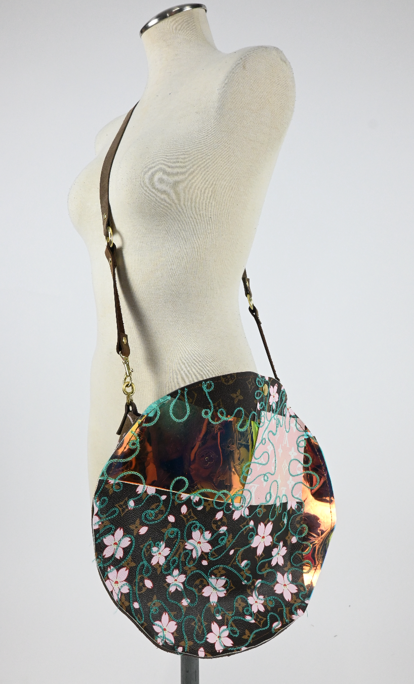 Chain stitch circle cross body bag
